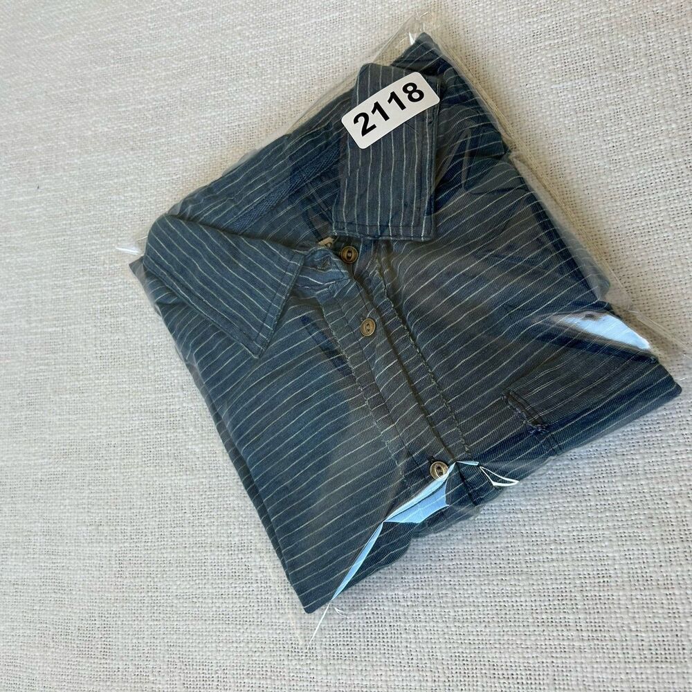 Free People We The Free Blue Long Sleeve Fitted Stripe Jersey Shirt Button Sz S - Picture 13 of 14
